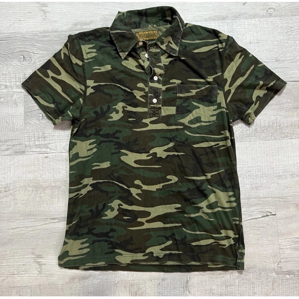 Vintage Lucky Brand Shirt Regulation Issue Polo Men M Camo Military Style Cotton